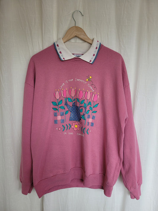 🌷 Love Grows Here - vintage crewneck sweater with spring inspired image - size XL
