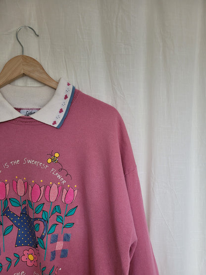 🌷 Love Grows Here - vintage crewneck sweater with spring inspired image - size XL