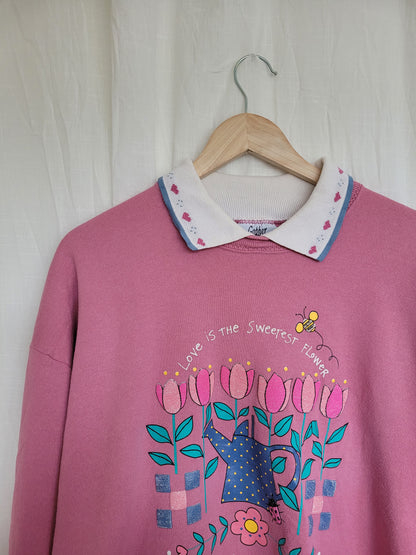 🌷 Love Grows Here - vintage crewneck sweater with spring inspired image - size XL