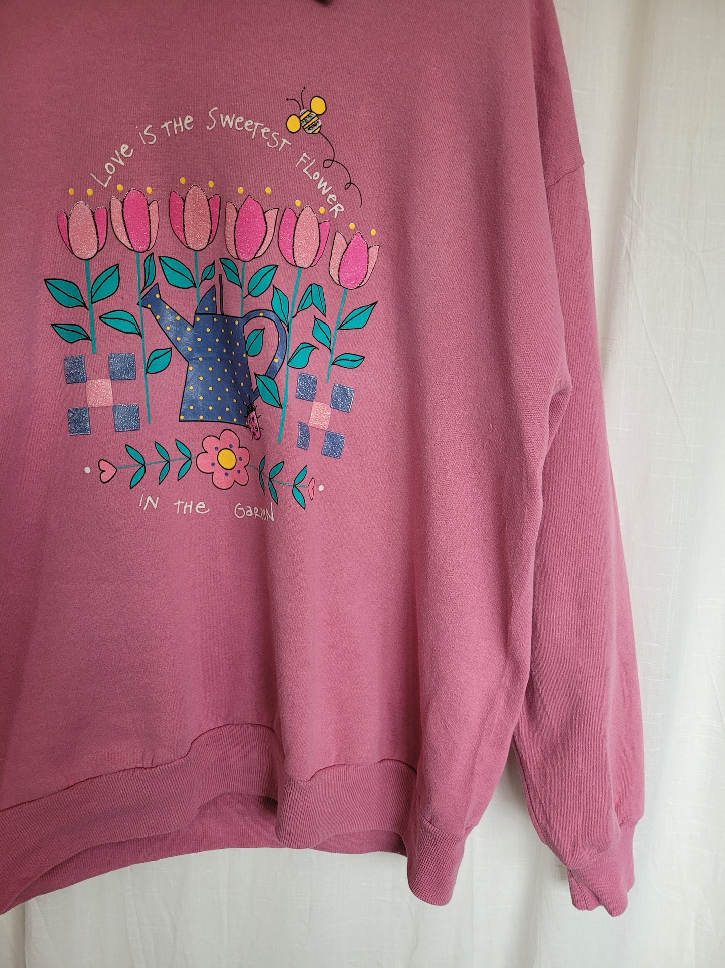 🌷 Love Grows Here - vintage crewneck sweater with spring inspired image - size XL