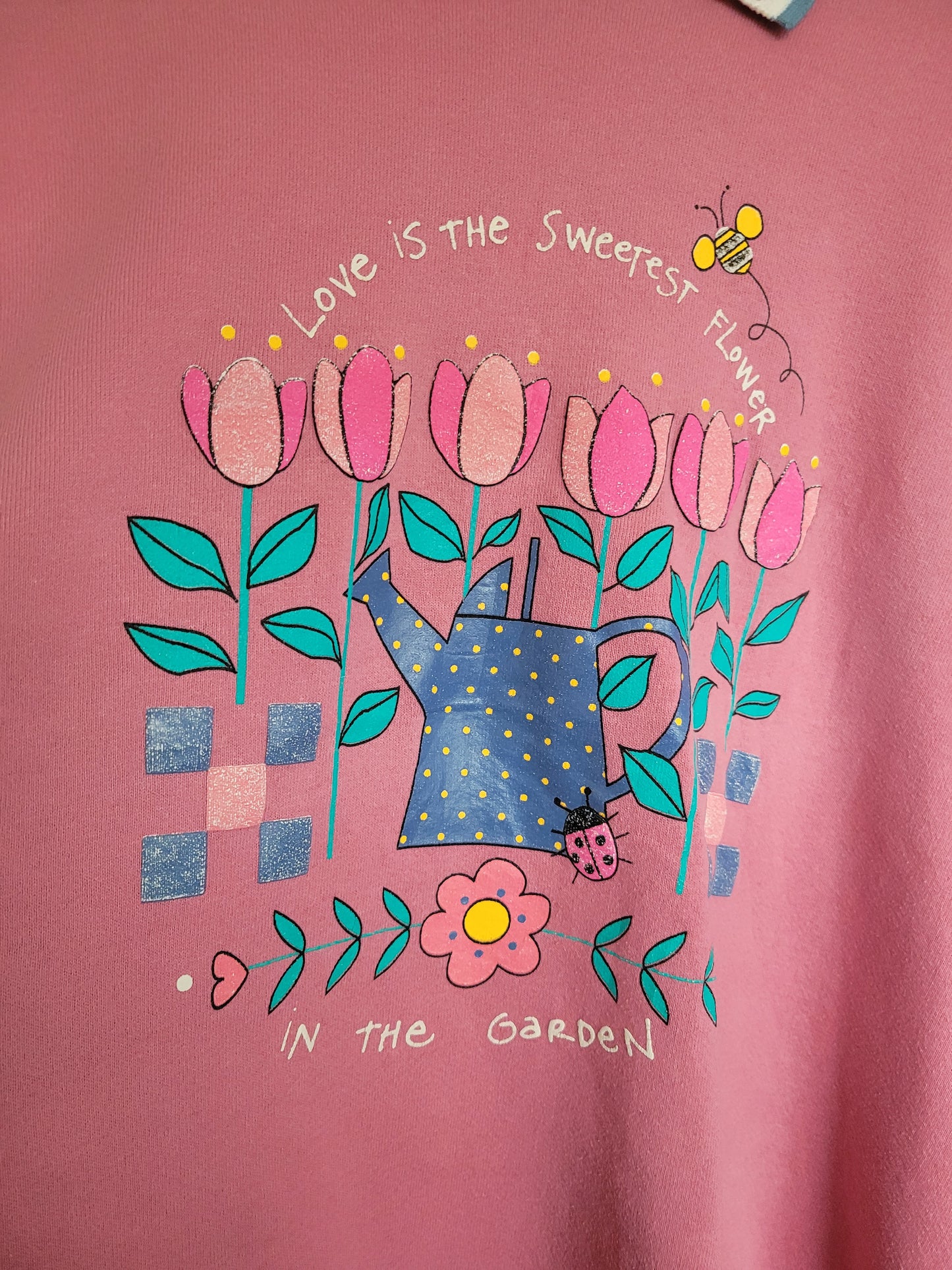 🌷 Love Grows Here - vintage crewneck sweater with spring inspired image - size XL