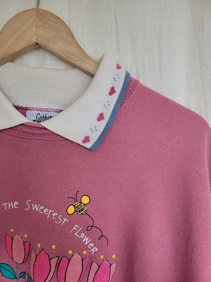 🌷 Love Grows Here - vintage crewneck sweater with spring inspired image - size XL