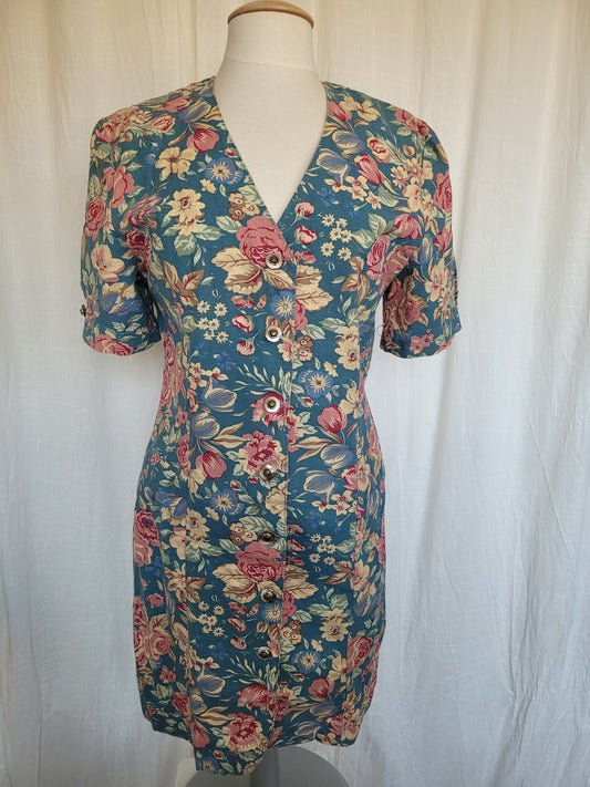 🌼 Spring Sky - vintage blue dress with flower pattern - size S
