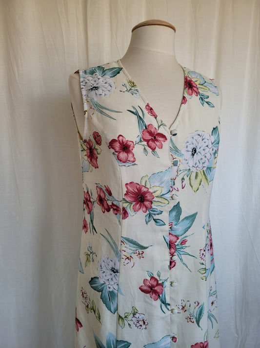 🌿 Buttercream Garden - vintage sleeveless dress with floral pattern (Perfectly Imperfect) - size M