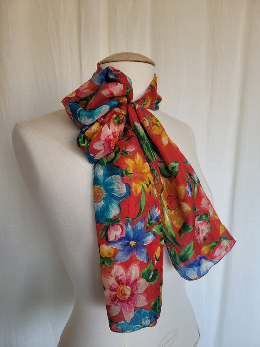 🌸 Sheer Garden - vintage colorful seetrough flower scarf