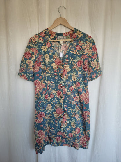 🌼 Spring Sky - vintage blue dress with flower pattern - size S