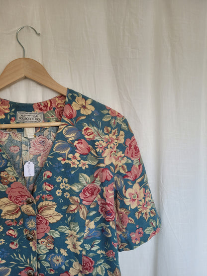 🌼 Spring Sky - vintage blue dress with flower pattern - size S