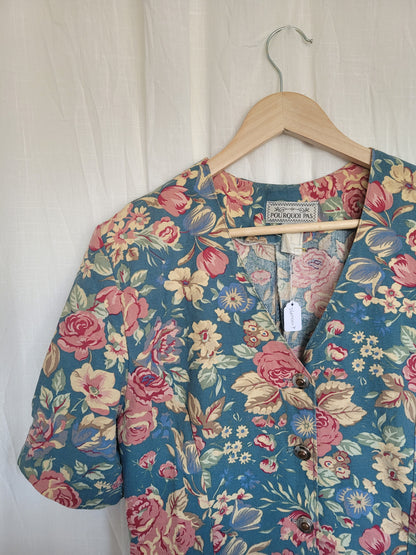 🌼 Spring Sky - vintage blue dress with flower pattern - size S