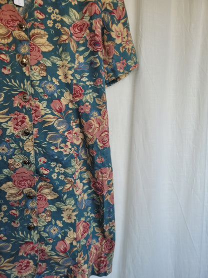 🌼 Spring Sky - vintage blue dress with flower pattern - size S