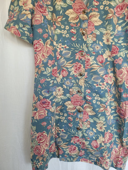 🌼 Spring Sky - vintage blue dress with flower pattern - size S