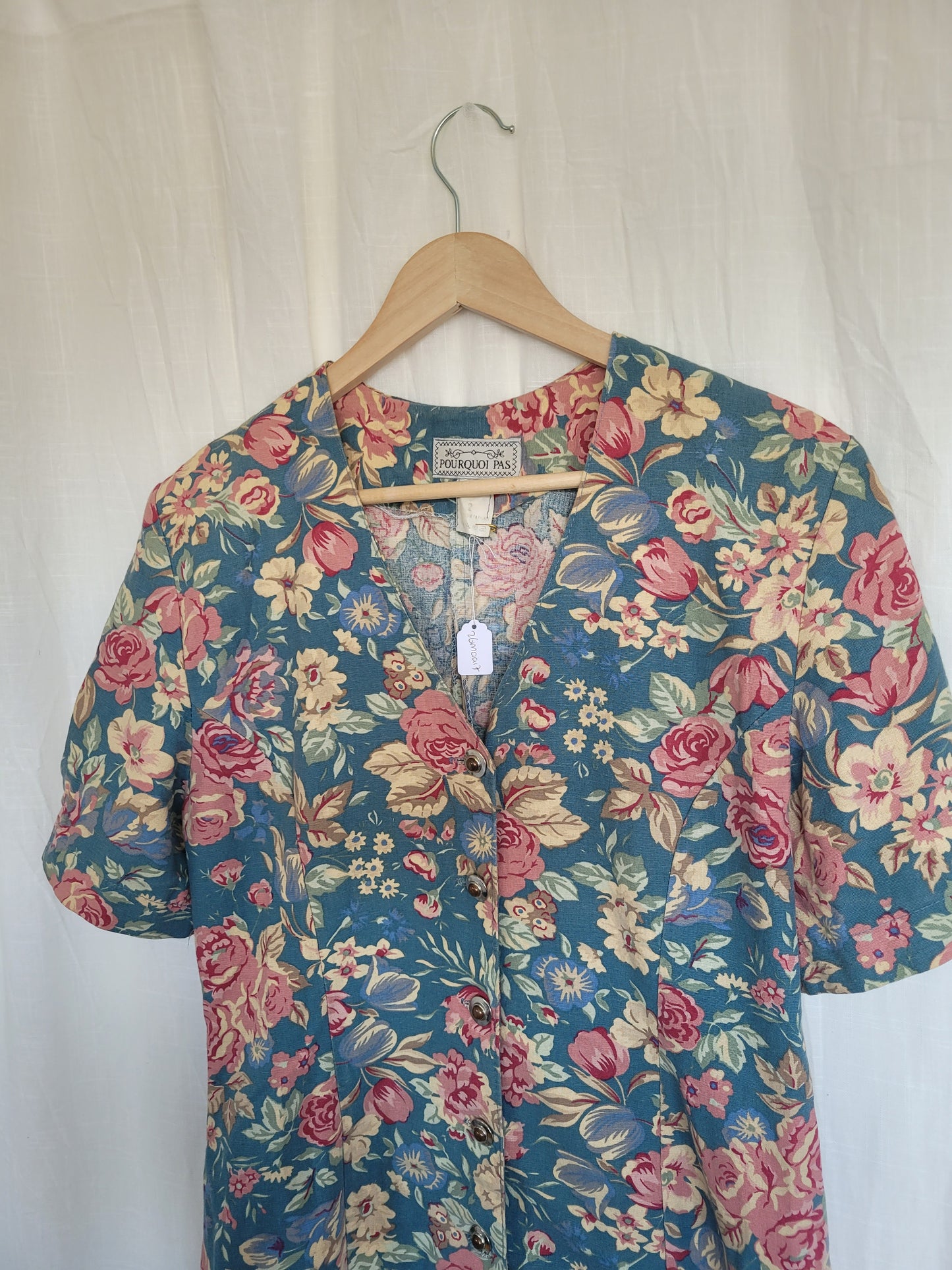 🌼 Spring Sky - vintage blue dress with flower pattern - size S