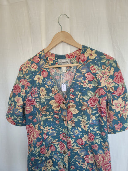 🌼 Spring Sky - vintage blue dress with flower pattern - size S