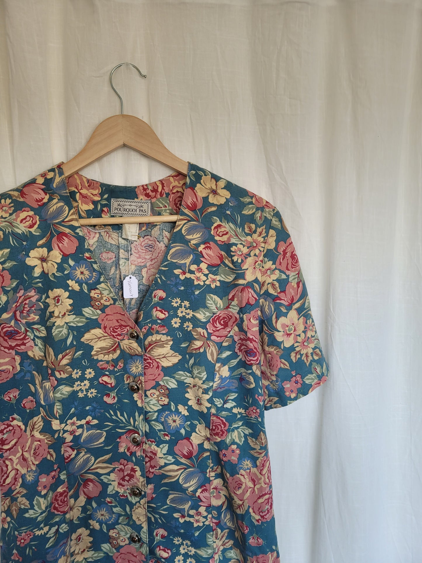 🌼 Spring Sky - vintage blue dress with flower pattern - size S