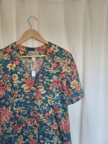 🌼 Spring Sky - vintage blue dress with flower pattern - size S