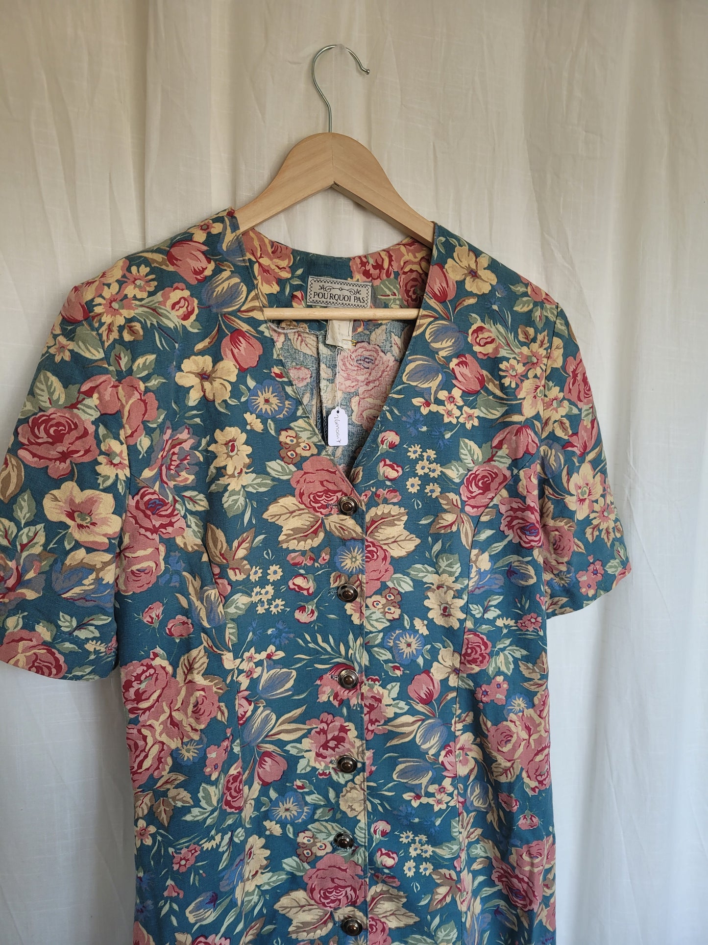 🌼 Spring Sky - vintage blue dress with flower pattern - size S