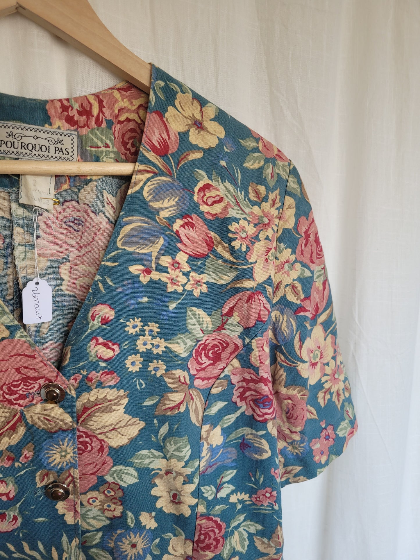 🌼 Spring Sky - vintage blue dress with flower pattern - size S