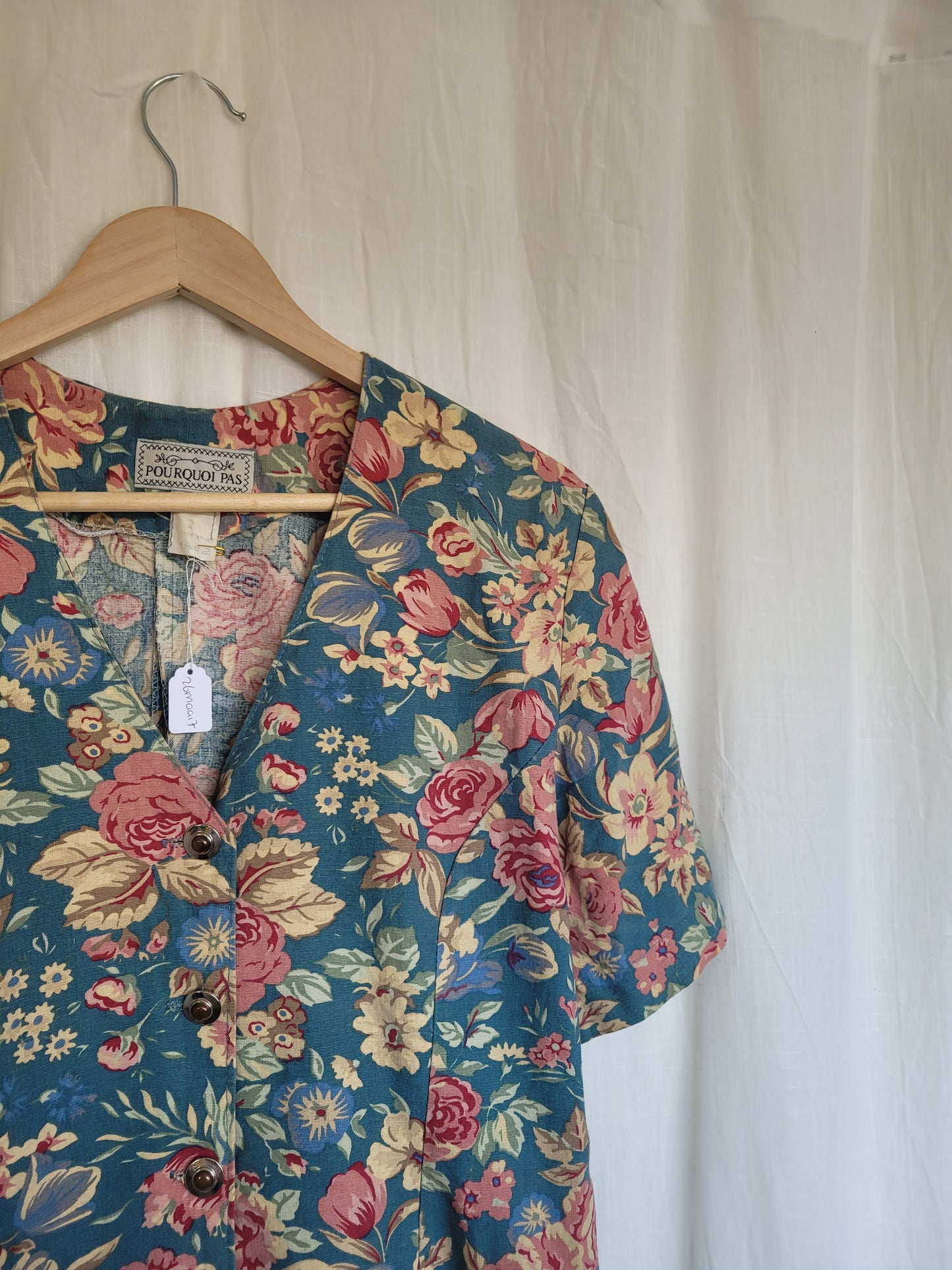 🌼 Spring Sky - vintage blue dress with flower pattern - size S