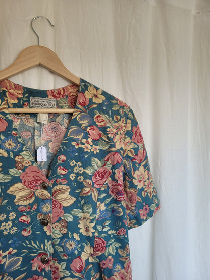 🌼 Spring Sky - vintage blue dress with flower pattern - size S