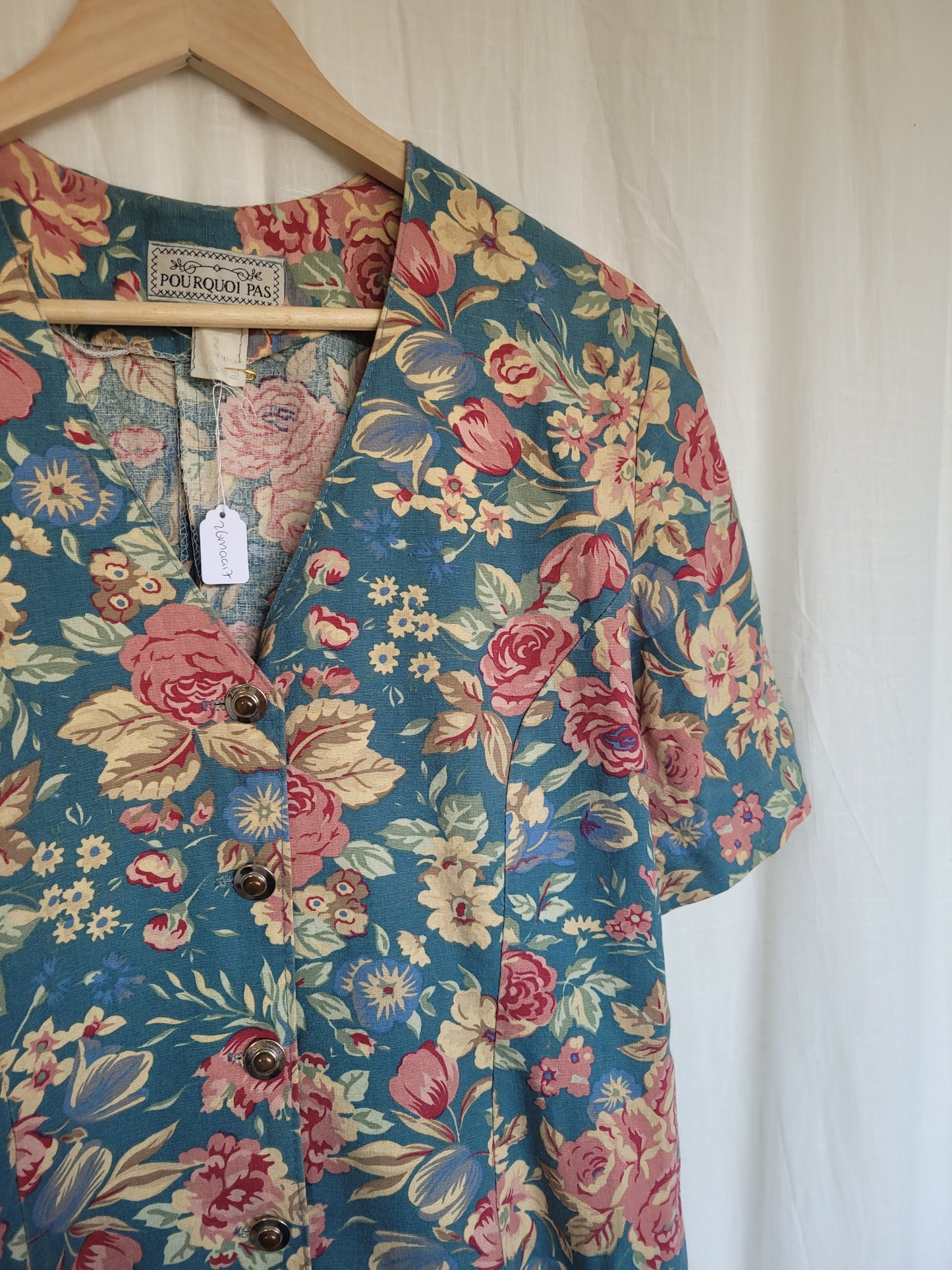 🌼 Spring Sky - vintage blue dress with flower pattern - size S