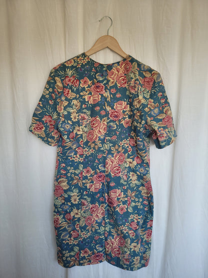 🌼 Spring Sky - vintage blue dress with flower pattern - size S