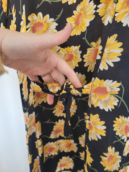 🖤 The Evening Garden - vintage long black dress with yellow flowerprint - size M/L