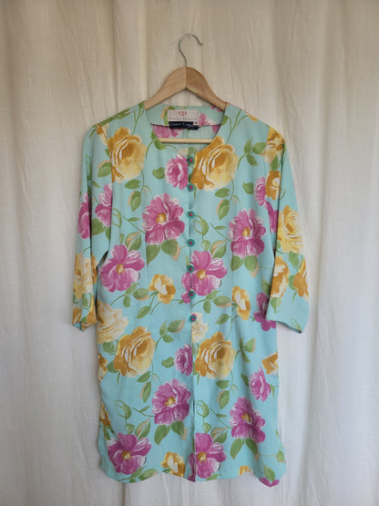 💙 Pastel Garden - vintage shirt with flower patterns and buttons (Perfectly Imperfect) - size L