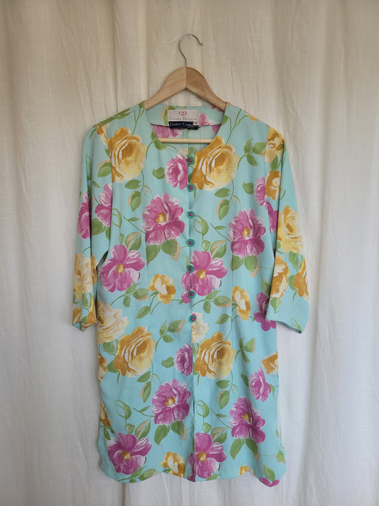 💙 Pastel Garden - vintage shirt with flower patterns and buttons (Perfectly Imperfect) - size L
