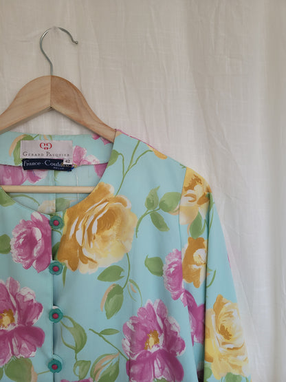 💙 Pastel Garden - vintage shirt with flower patterns and buttons (Perfectly Imperfect) - size L