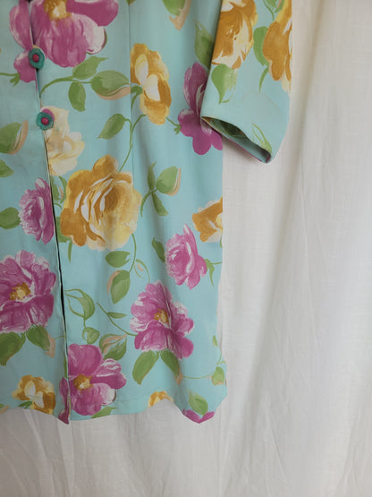 💙 Pastel Garden - vintage shirt with flower patterns and buttons (Perfectly Imperfect) - size L