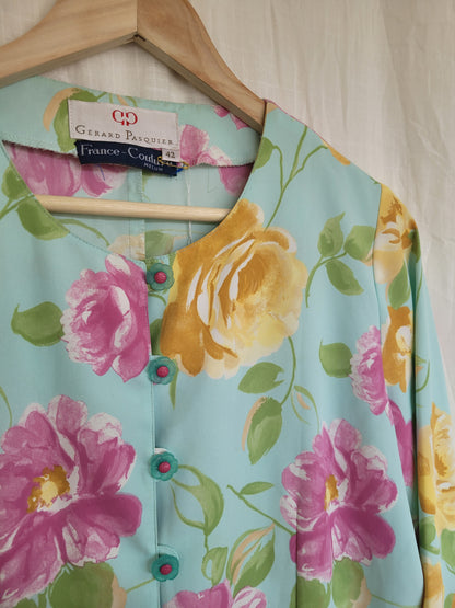 💙 Pastel Garden - vintage shirt with flower patterns and buttons (Perfectly Imperfect) - size L