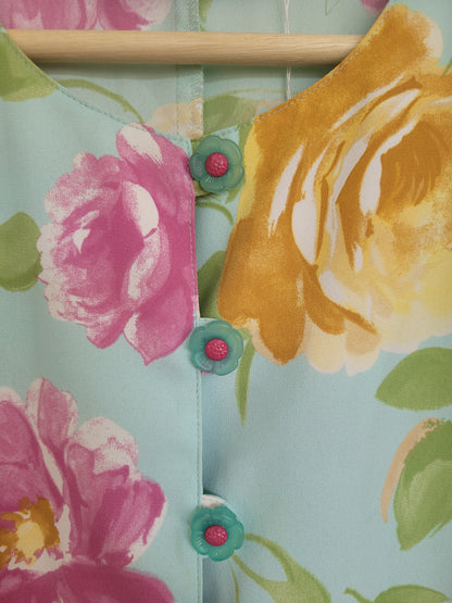 💙 Pastel Garden - vintage shirt with flower patterns and buttons (Perfectly Imperfect) - size L