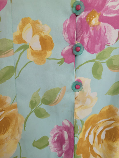 💙 Pastel Garden - vintage shirt with flower patterns and buttons (Perfectly Imperfect) - size L