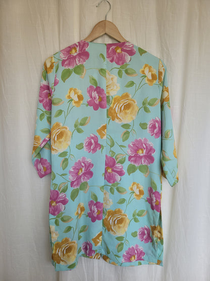 💙 Pastel Garden - vintage shirt with flower patterns and buttons (Perfectly Imperfect) - size L