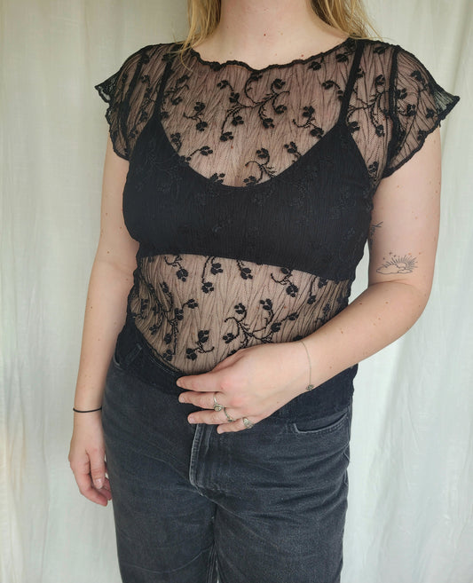 🌙 Midnight Lace - vintage lace top - size M