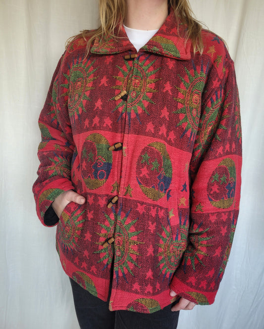 🔮 The Astrology Coat - vintage tapestry jacket with moon, sun and star design - size L