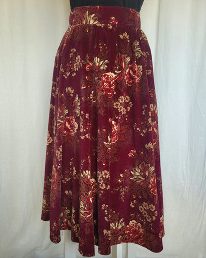 🌙 Midnight Rose Garden - flowy vintage velvet skirt - size M