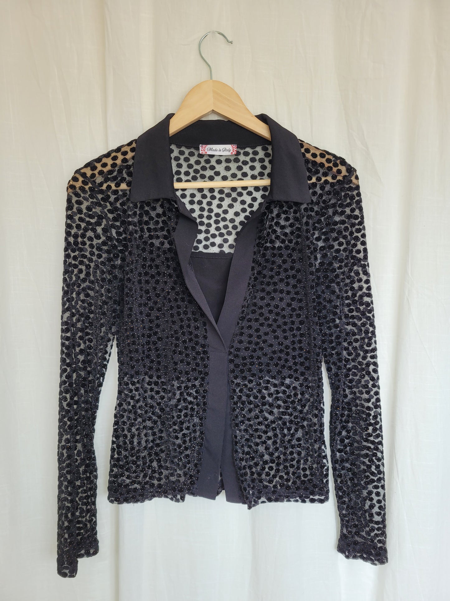 ✨ Starlit Dots - vintage sheer top with velvet and glimmer details - size S/M