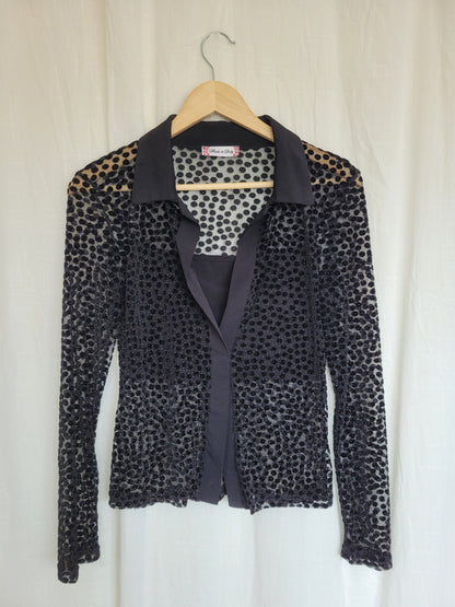 ✨ Starlit Dots - vintage sheer top with velvet and glimmer details - size S/M