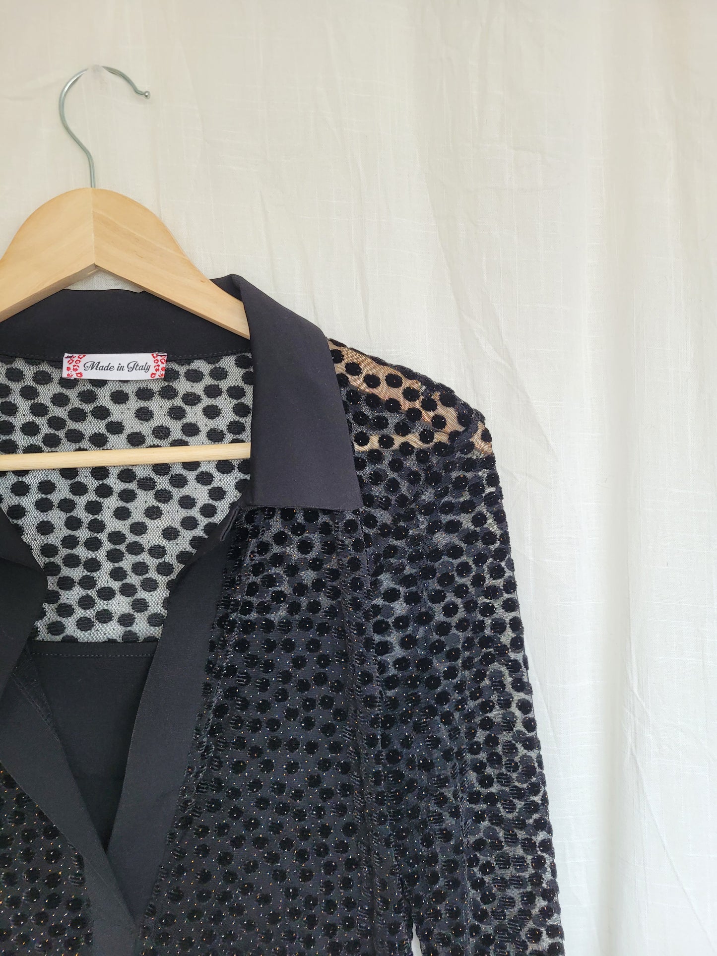 ✨ Starlit Dots - vintage sheer top with velvet and glimmer details - size S/M