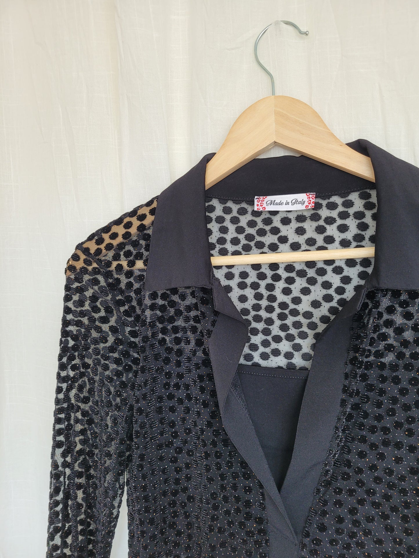 ✨ Starlit Dots - vintage sheer top with velvet and glimmer details - size S/M