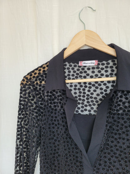 ✨ Starlit Dots - vintage sheer top with velvet and glimmer details - size S/M