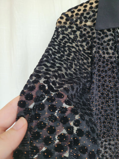 ✨ Starlit Dots - vintage sheer top with velvet and glimmer details - size S/M