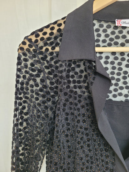 ✨ Starlit Dots - vintage sheer top with velvet and glimmer details - size S/M