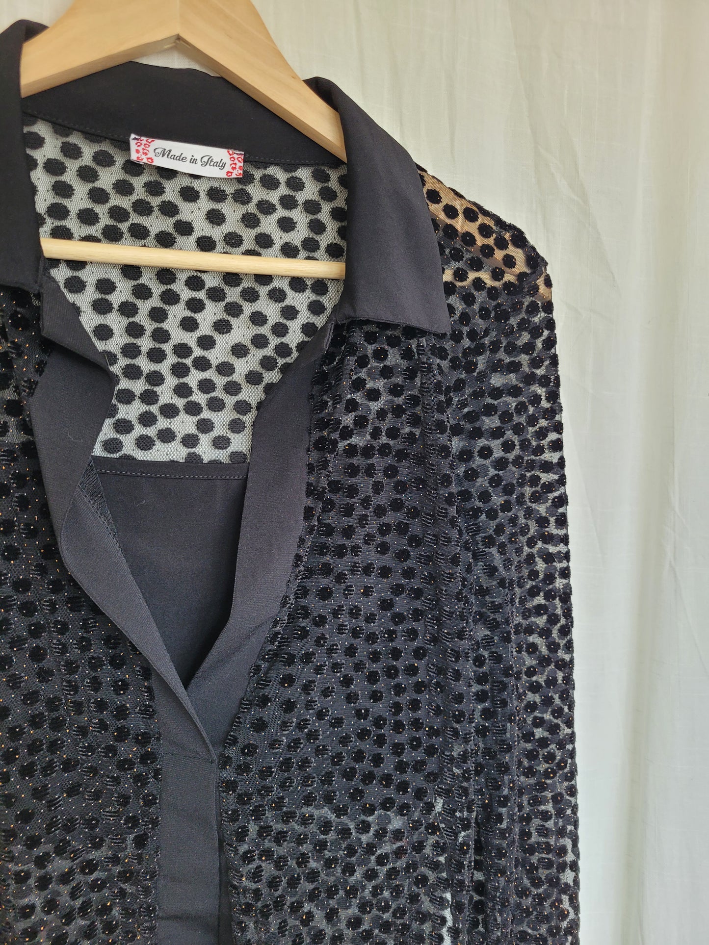 ✨ Starlit Dots - vintage sheer top with velvet and glimmer details - size S/M