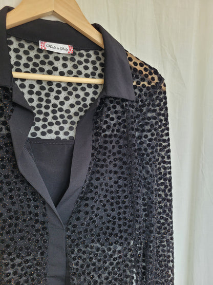 ✨ Starlit Dots - vintage sheer top with velvet and glimmer details - size S/M