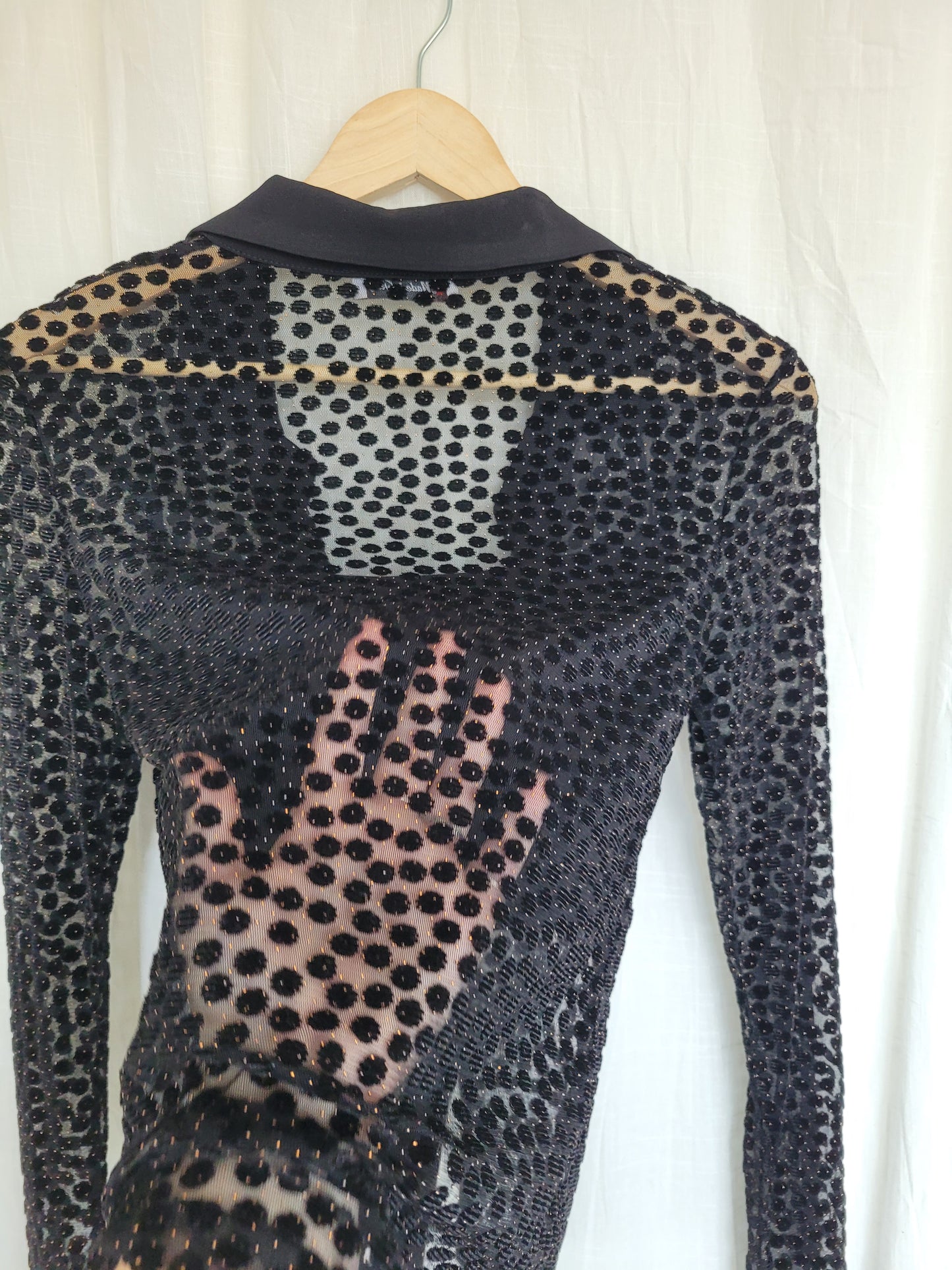 ✨ Starlit Dots - vintage sheer top with velvet and glimmer details - size S/M