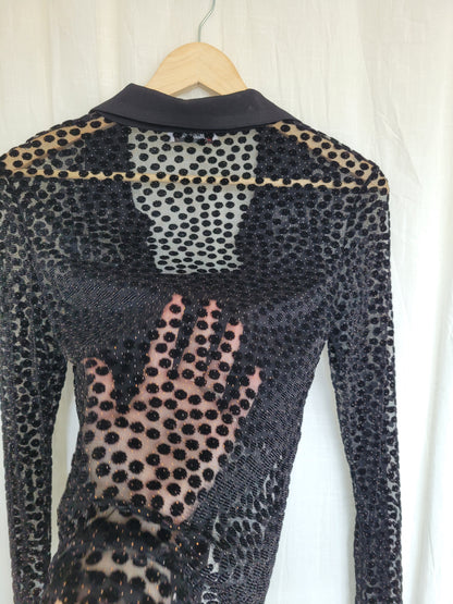 ✨ Starlit Dots - vintage sheer top with velvet and glimmer details - size S/M