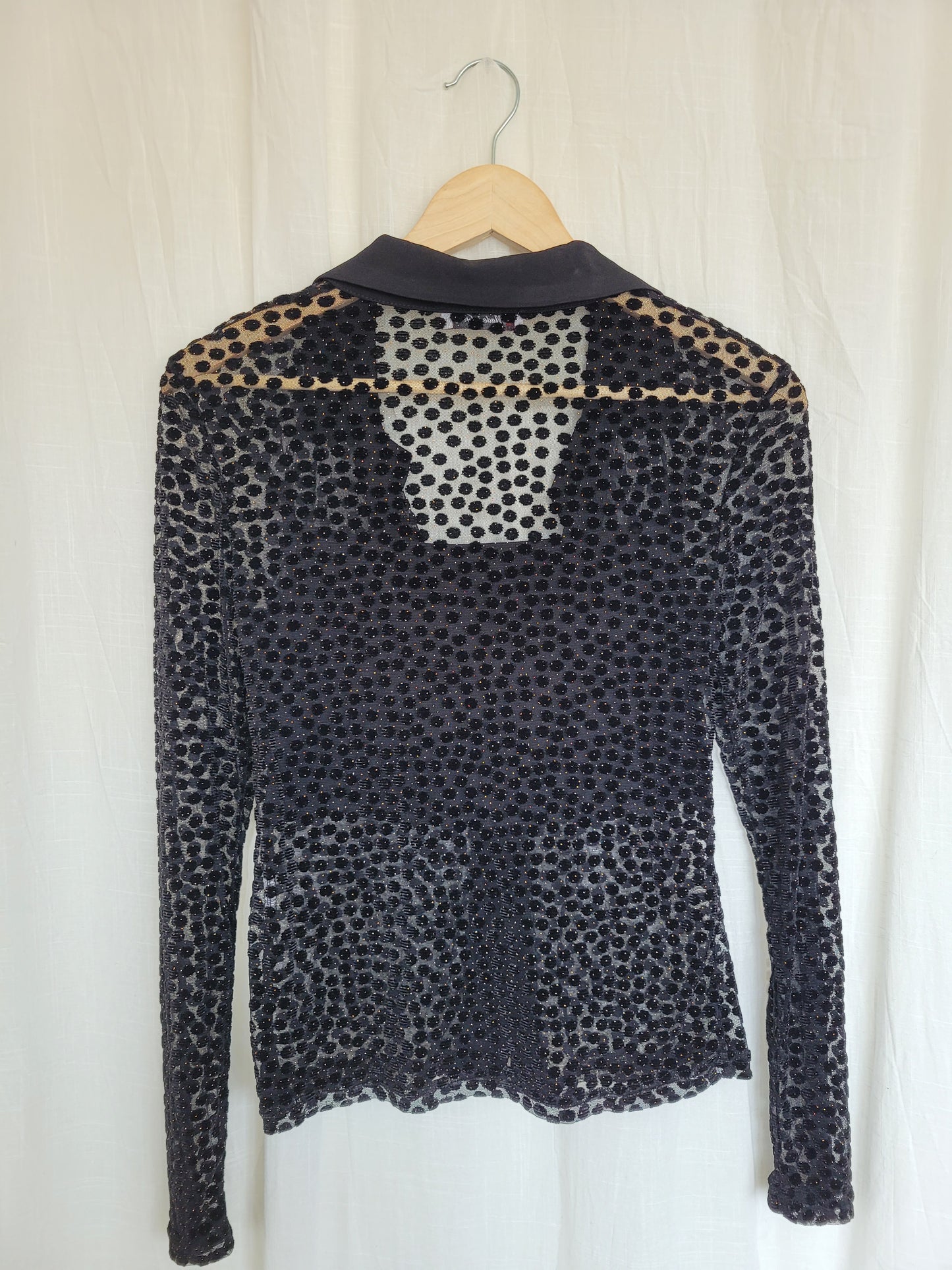 ✨ Starlit Dots - vintage sheer top with velvet and glimmer details - size S/M