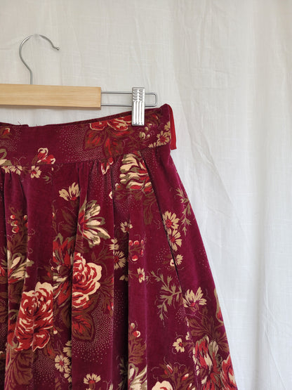 🌙 Midnight Rose Garden - flowy vintage velvet skirt - size M