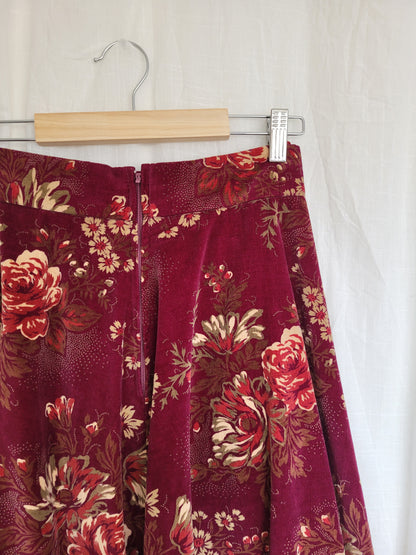 🌙 Midnight Rose Garden - flowy vintage velvet skirt - size M